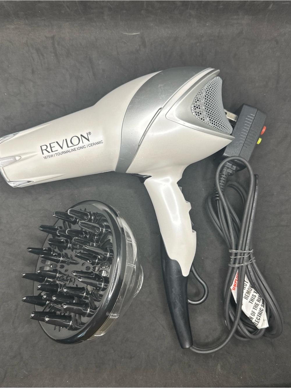 Revlon RVDR5040 1875W Professional Hair Dryer w/ Diffuser, White/Silver